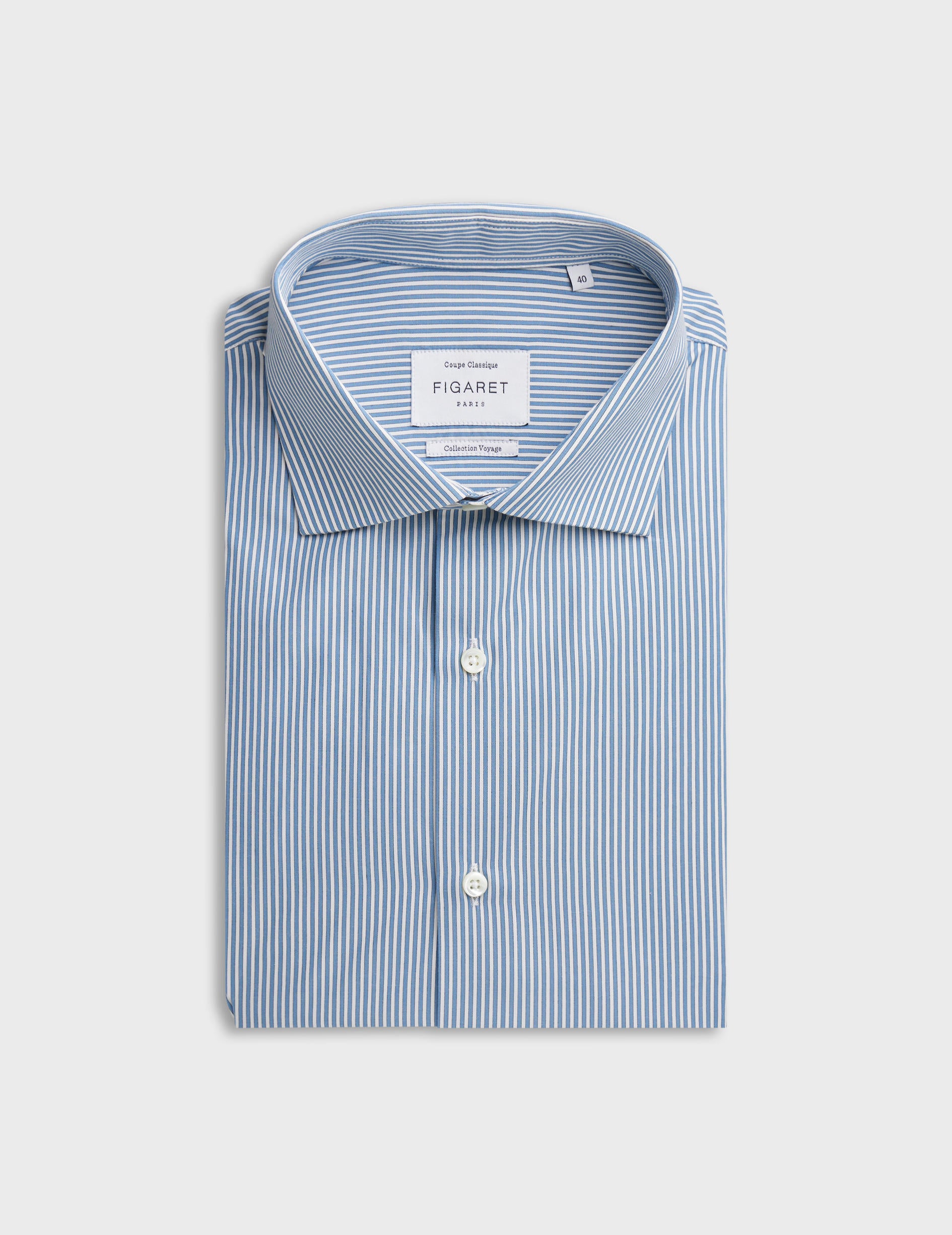 Classic blue striped wrinkle-free shirt - Poplin - Italian Collar