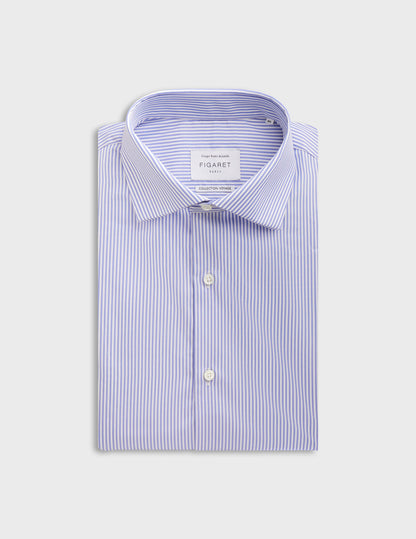 Semi-fitted blue striped wrinkle-free shirt
