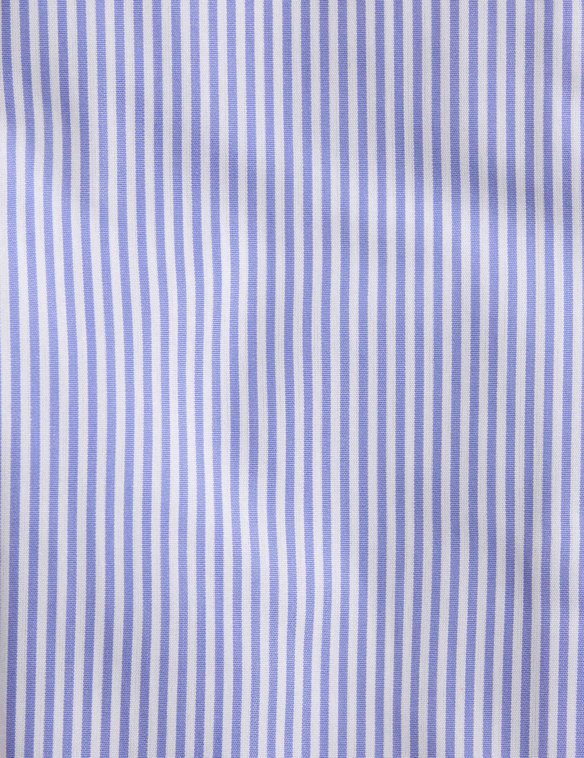 Semi-fitted blue striped wrinkle-free shirt - Poplin - Italian Collar