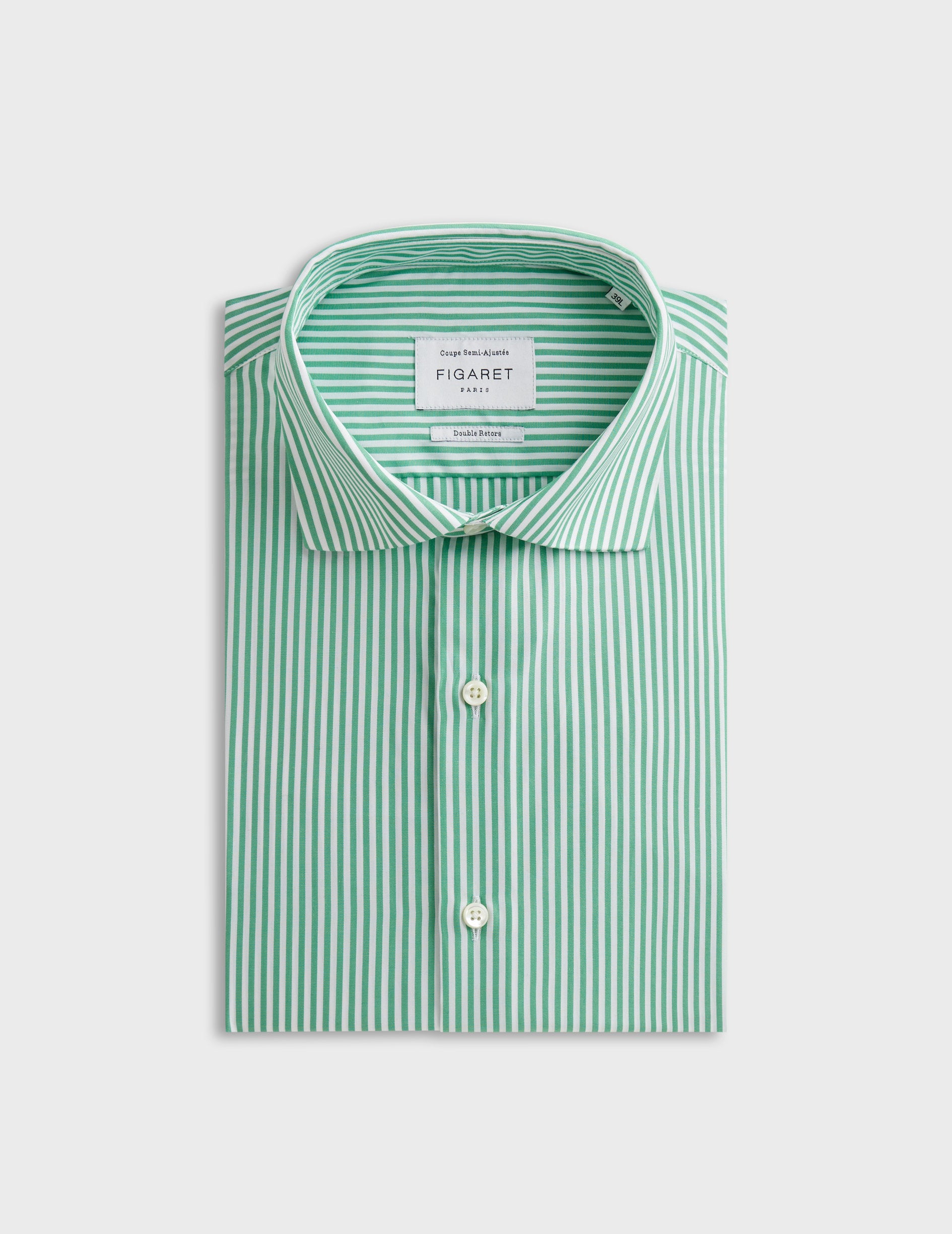 Semi-fitted green striped shirt