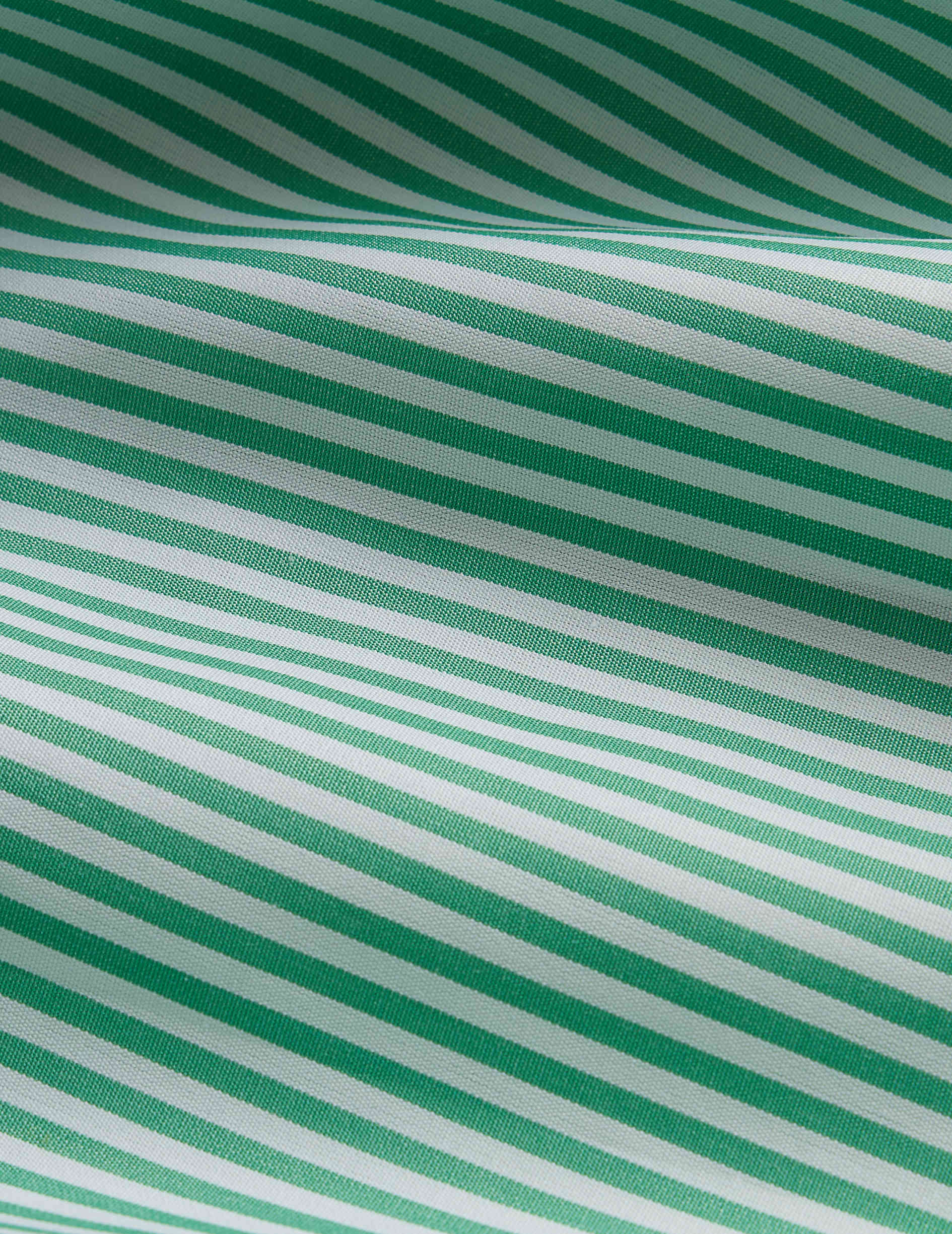 Chemise semi-ajustée rayée verte - Popeline - Col Italien