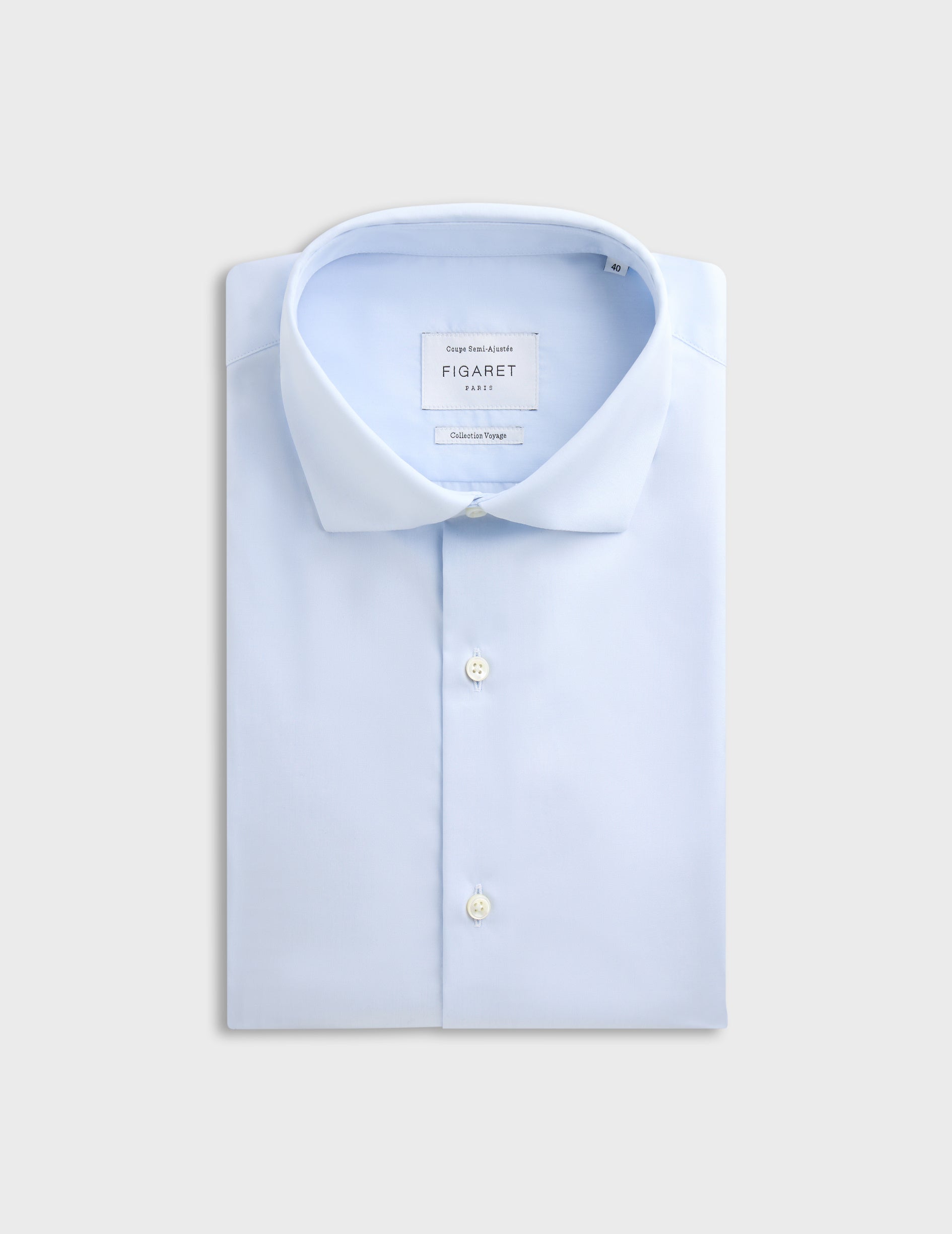 Blue semi-fitted wrinkle-free shirt - Poplin - Italian Collar