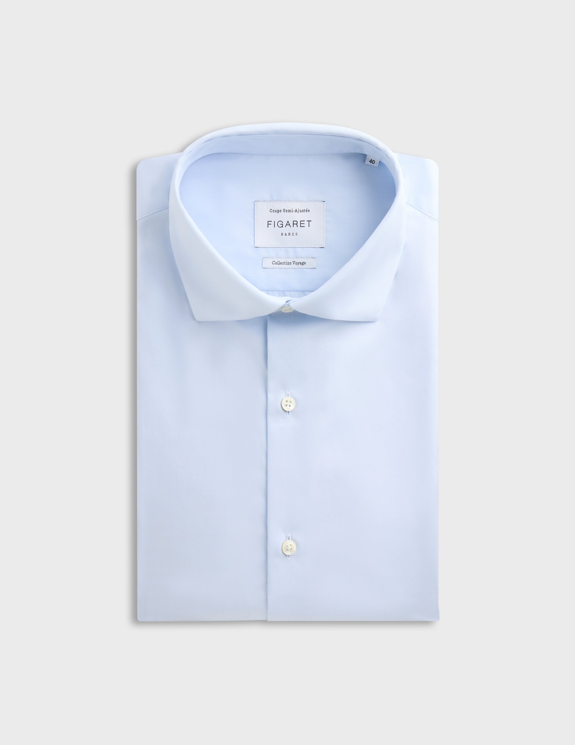 Chemise semi-ajustée bleue - Popeline - Col Italien Chemise semi-ajustée bleue - Popeline - Col Italien