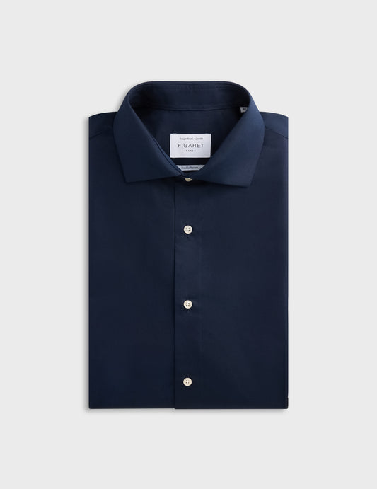 Semi-fitted navy shirt - Poplin - Italian Collar