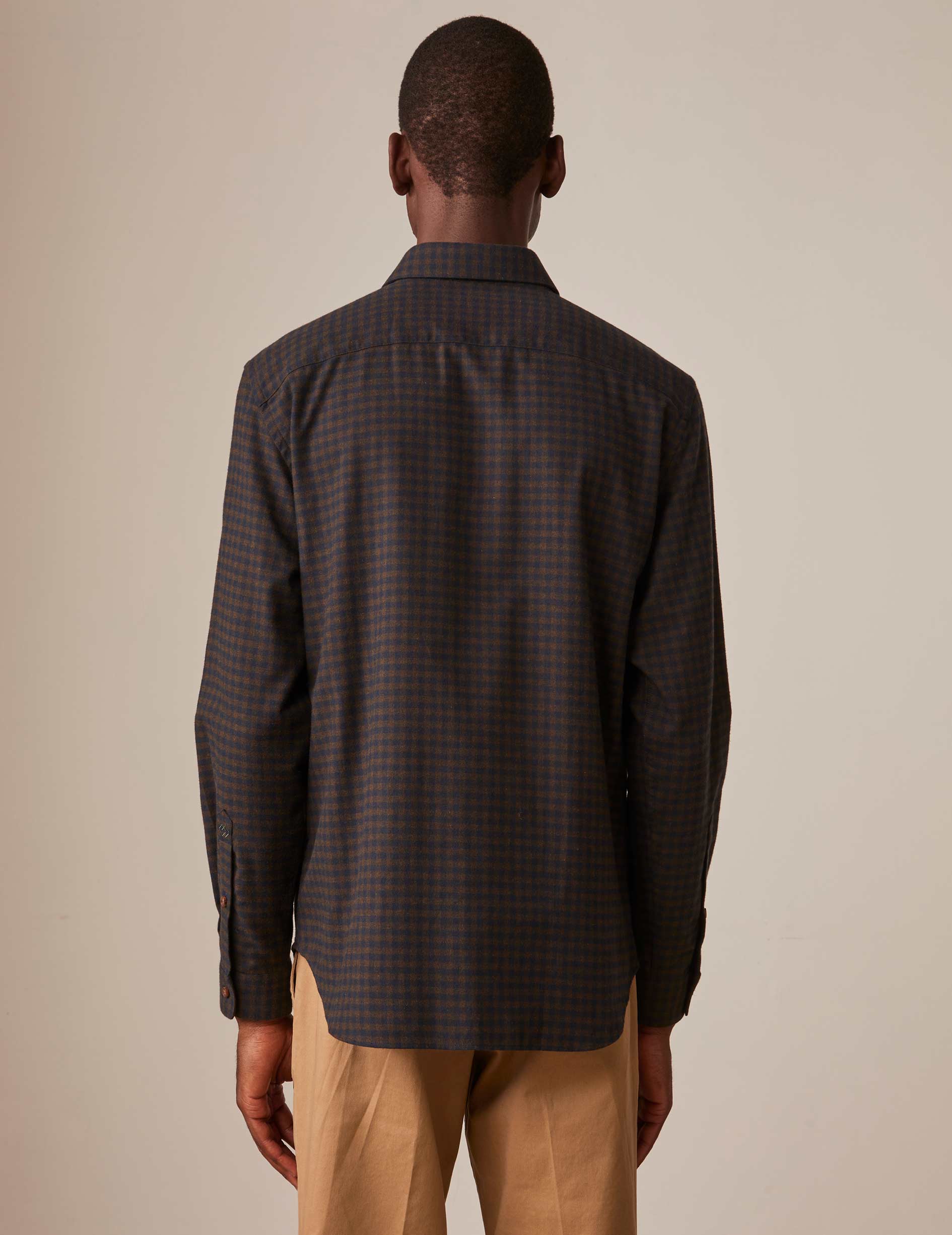 Brown and navy checked Leonard shirt - Flannel - French Collar