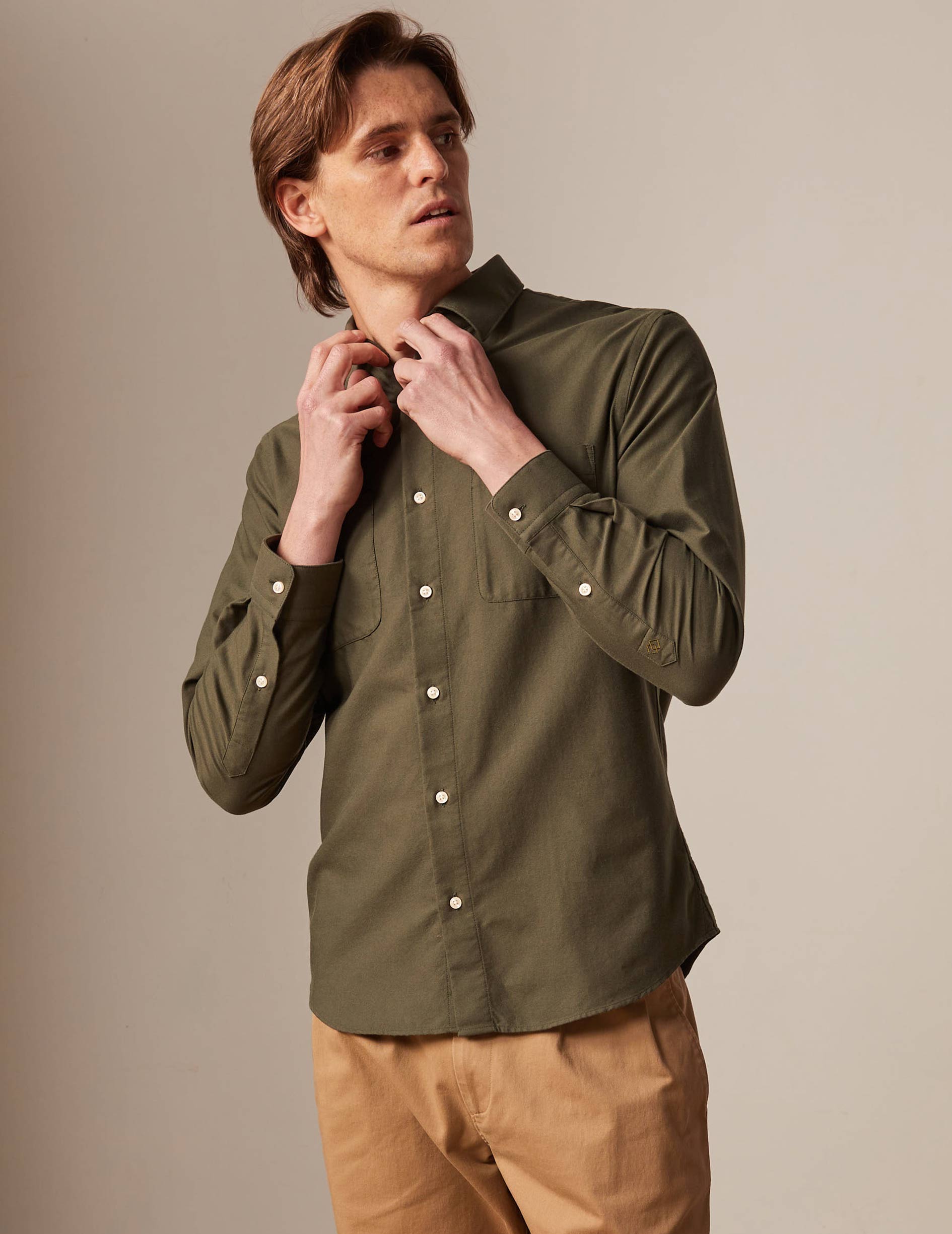 Leonard khaki shirt - Oxford - French Collar