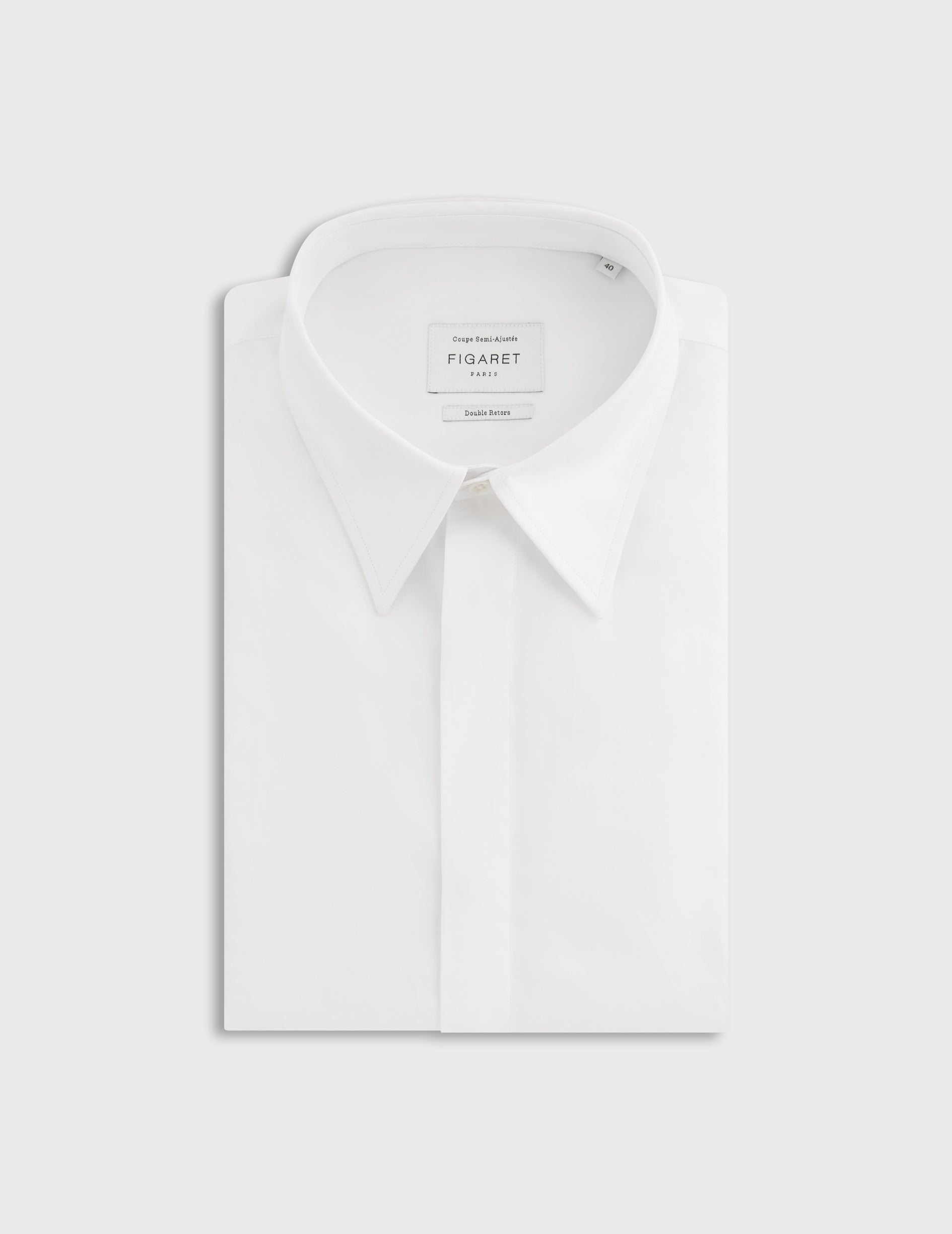 Chemise semi-ajustée blanche - Popeline - Col Majestueux - Poignets Mousquetaires