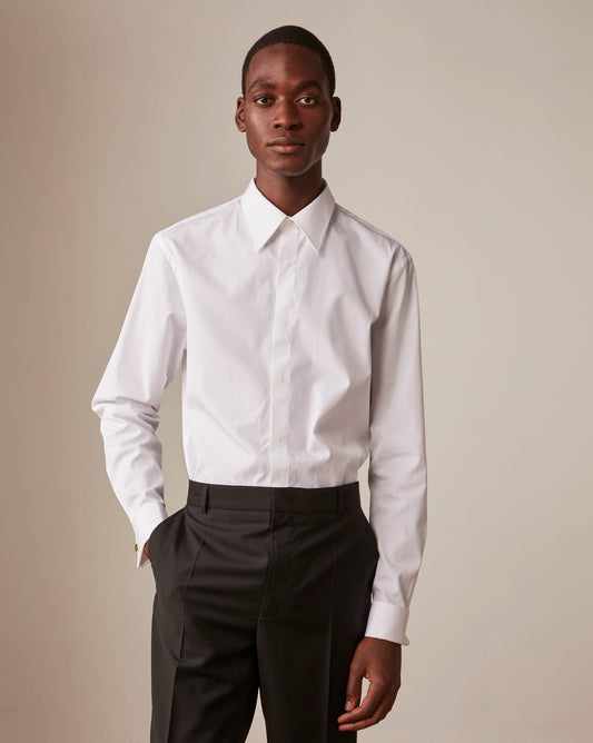 Semi-fitted white shirt - Poplin - Majestic Collar - French Cuffs