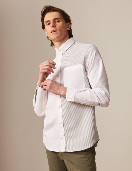 fun shirt william white striped khaki - Oxford - American Collar