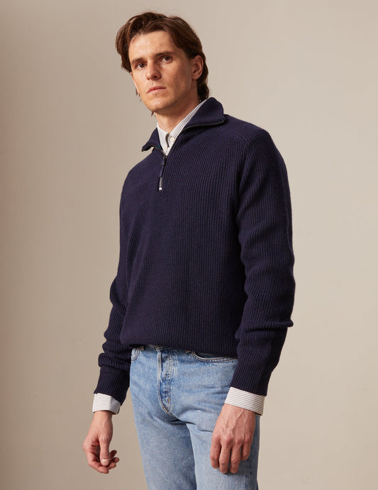 Navy wool and cashmere eddy sweater