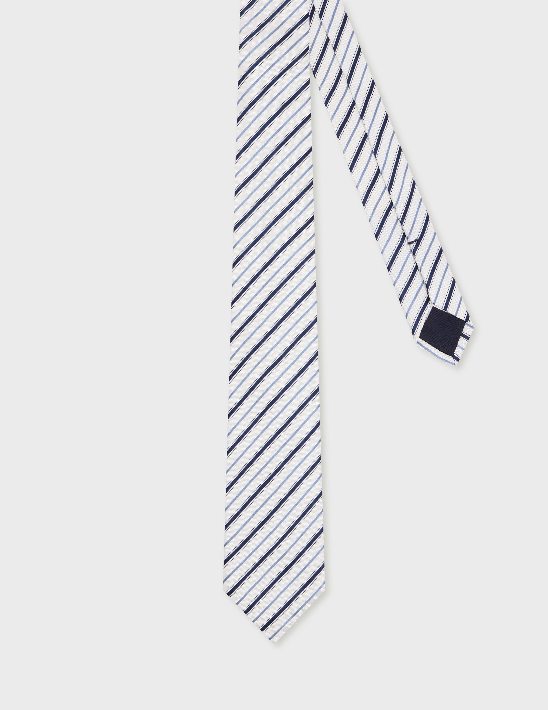 Cravate en satin de soie rayée blanc et bleu