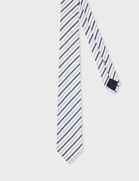 White and blue striped silk satin tie