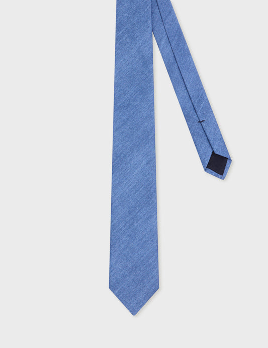 Cravate en coton et soie bleu