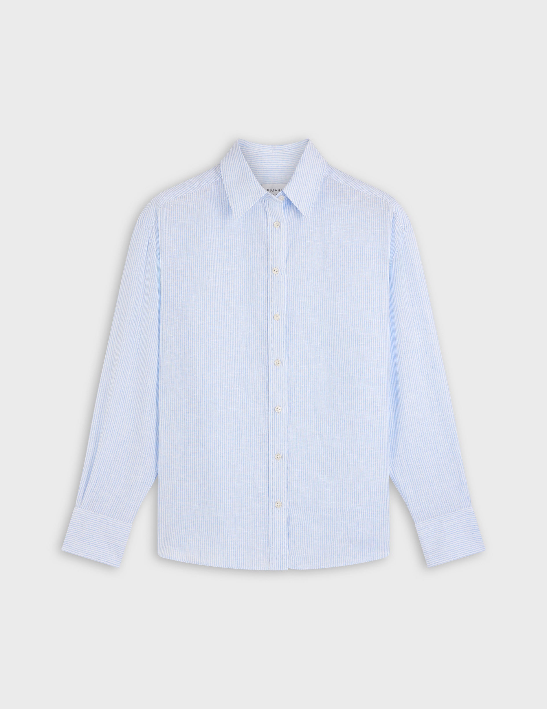 Ambre shirt in light blue striped linen - Linen - Shirt Collar