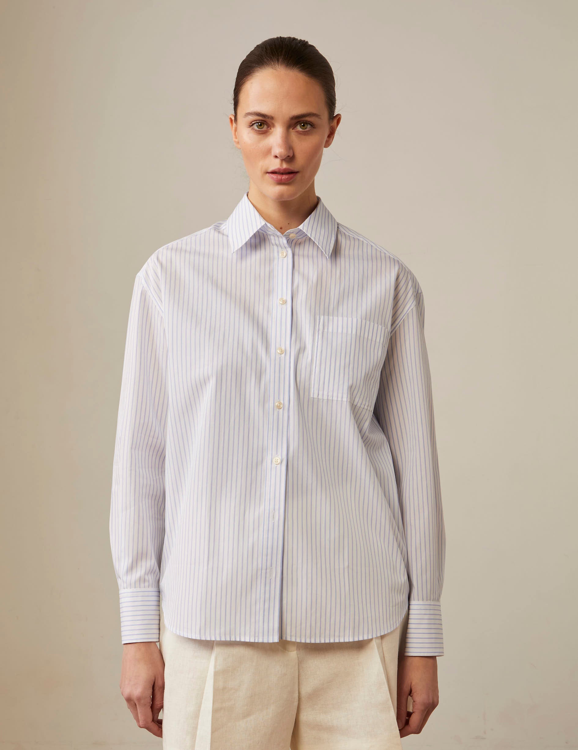 Striped light blue Charlotte shirt - Poplin - Shirt Collar