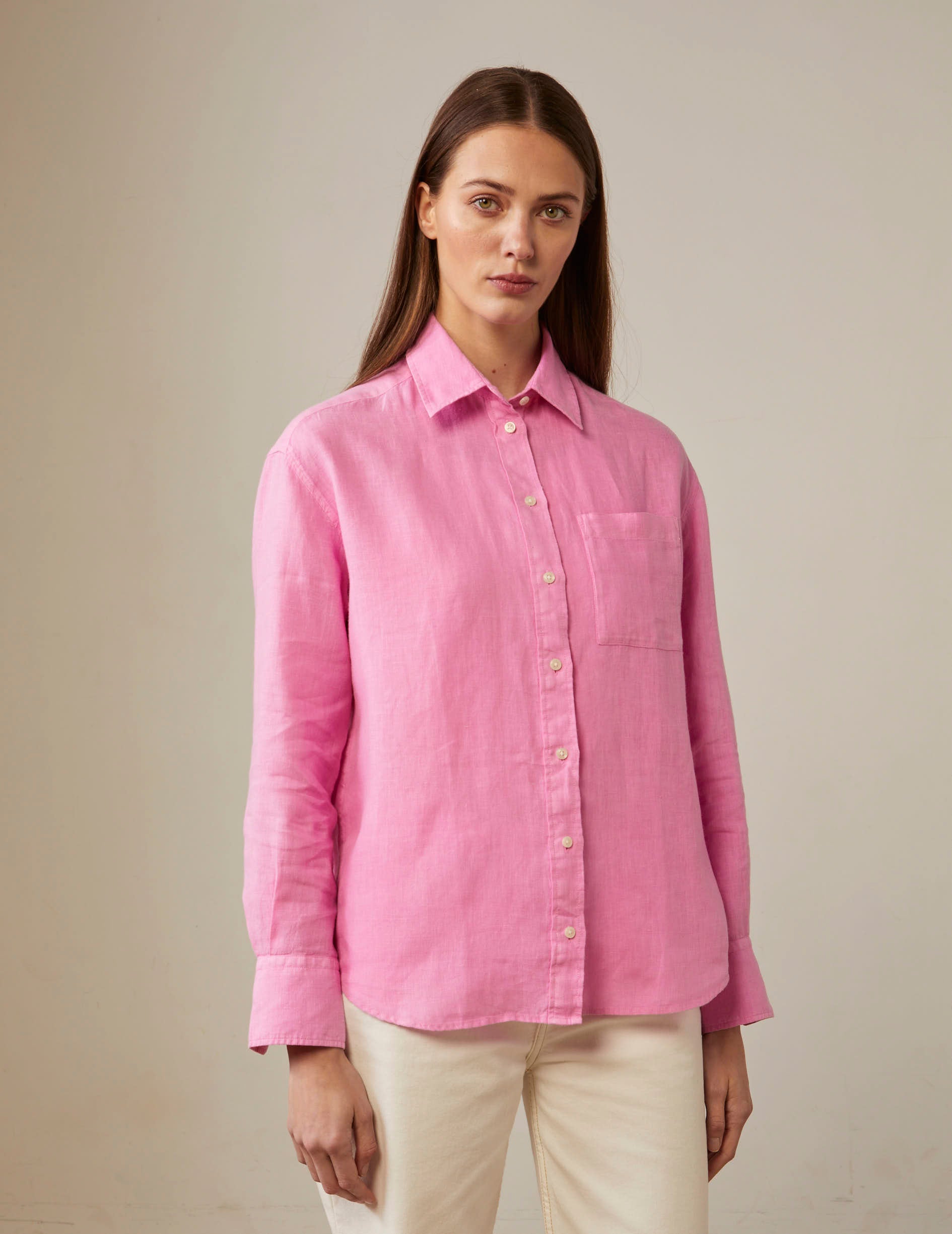 Charlotte shirt in pink linen - Linen - Shirt Collar