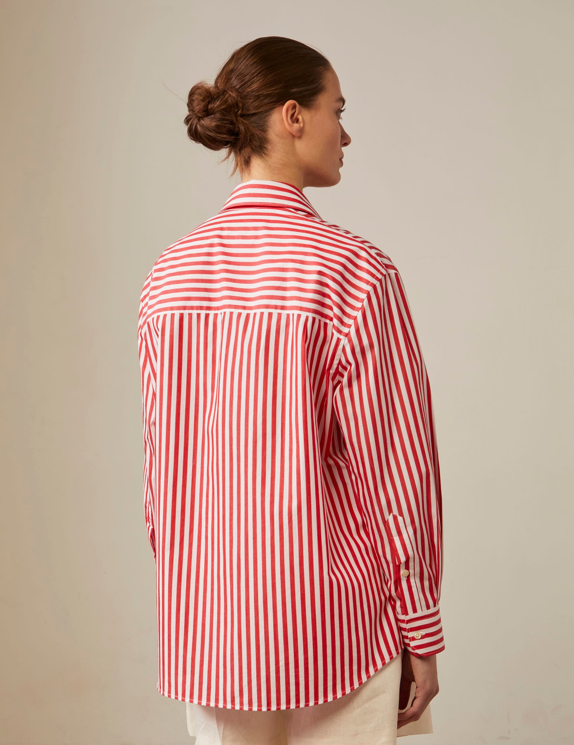 Oversized red striped Delina shirt - Poplin - Shirt Collar