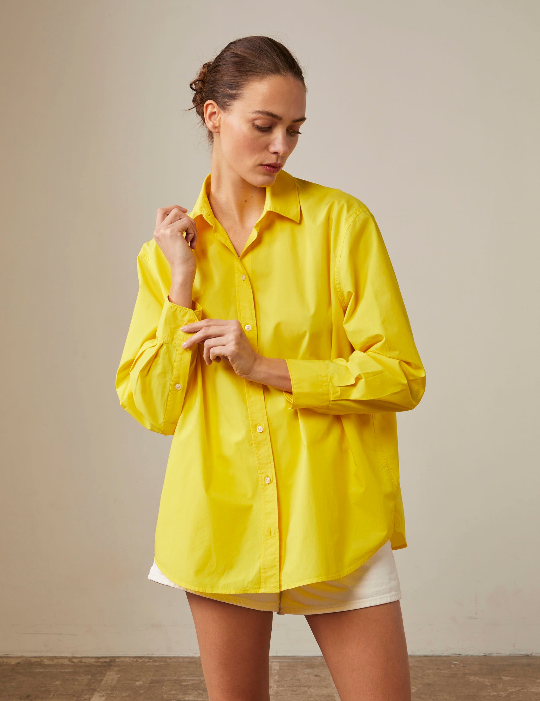 Oversized yellow Delina shirt - Poplin - Shirt Collar
