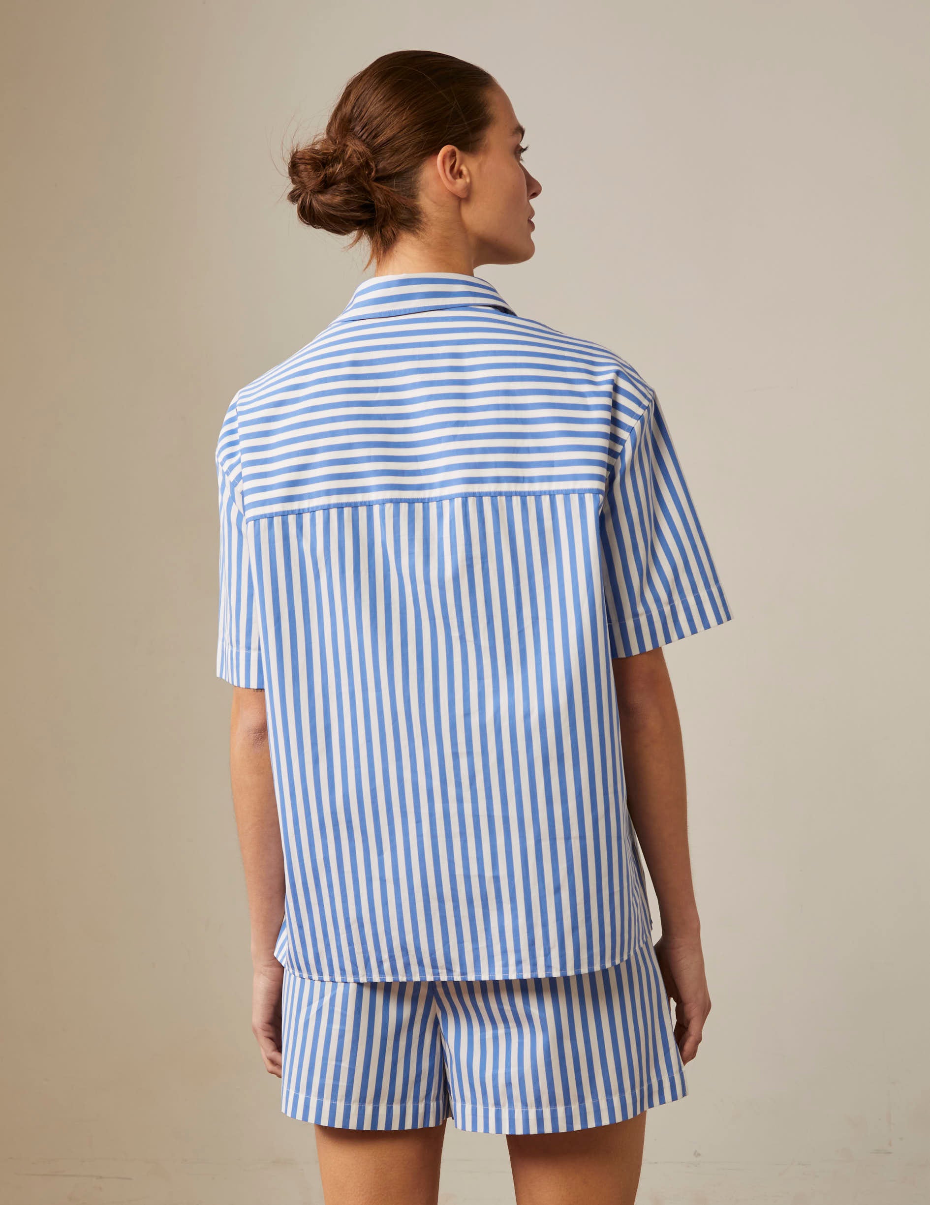 Short sleeve striped blue Hillary shirt - Poplin - Shirt Collar