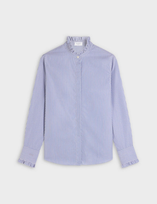 Striped blue Louison hidden throat shirt - Poplin - Victorian Collar