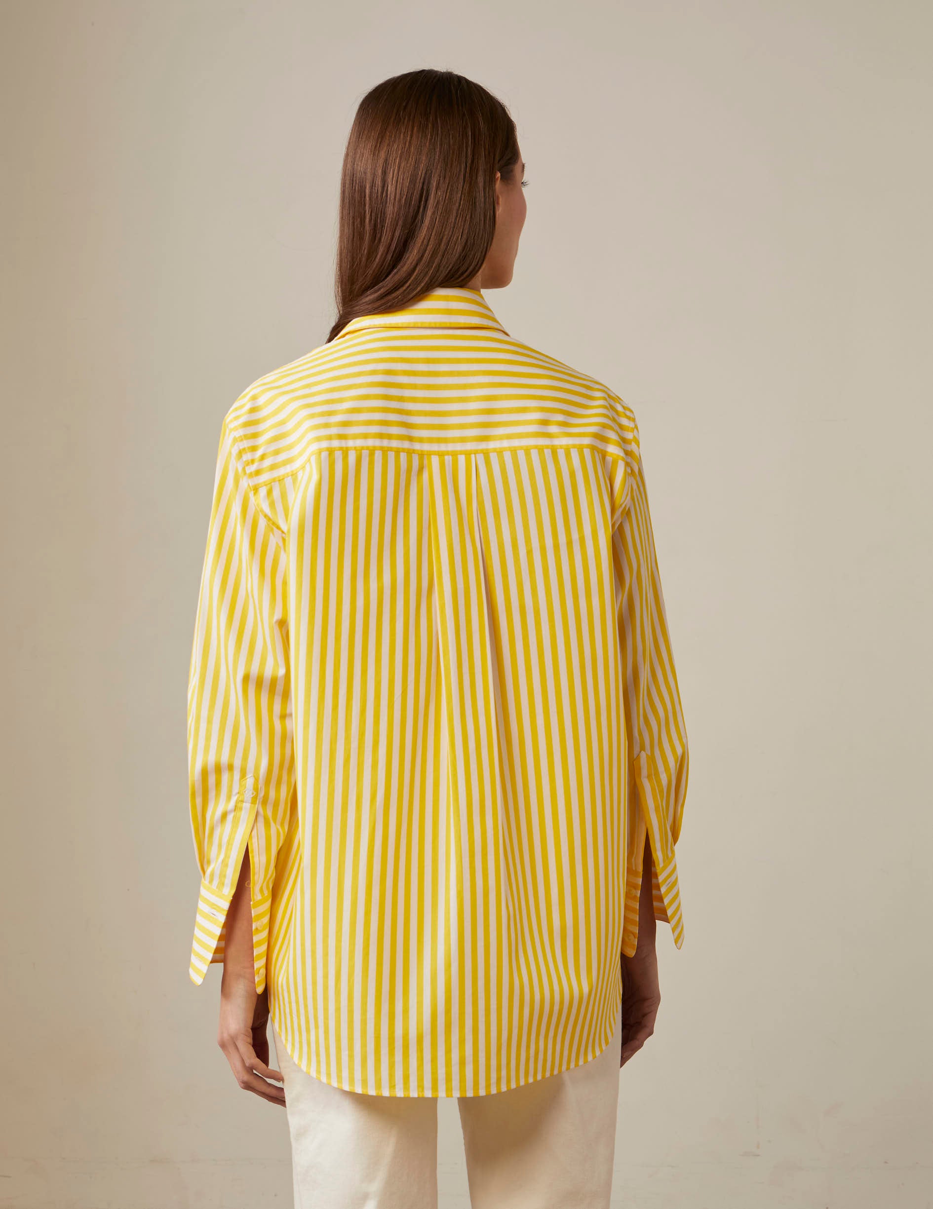 Oversized striped yellow Mathilde shirt - Poplin - Shirt Collar