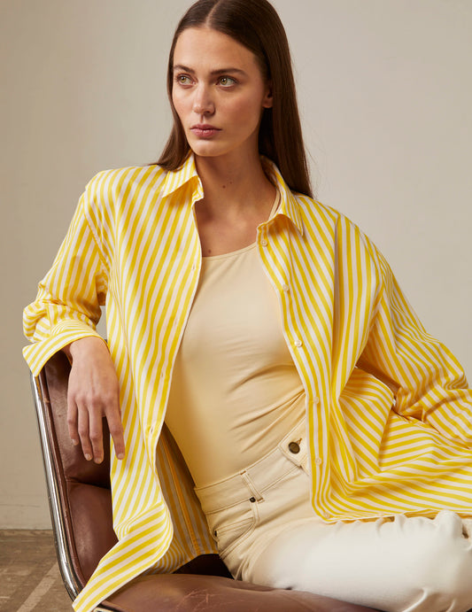 Oversized striped yellow Mathilde shirt - Poplin - Shirt Collar