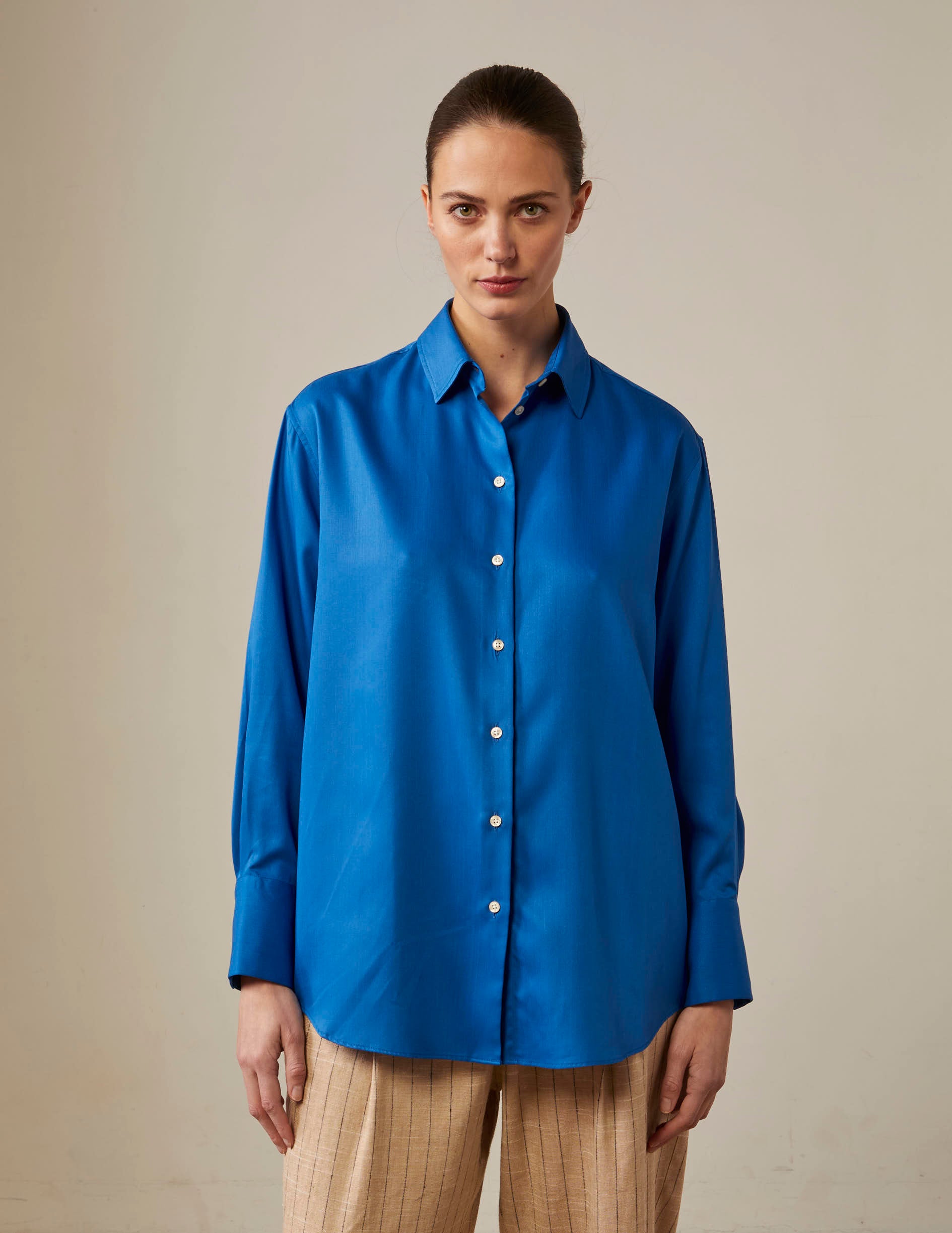 Oversized blue Mathilde shirt - Twill - Shirt Collar