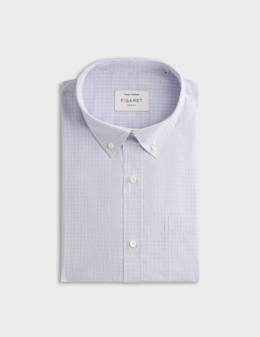 Classic short sleeve blue check shirt - Poplin - American Collar