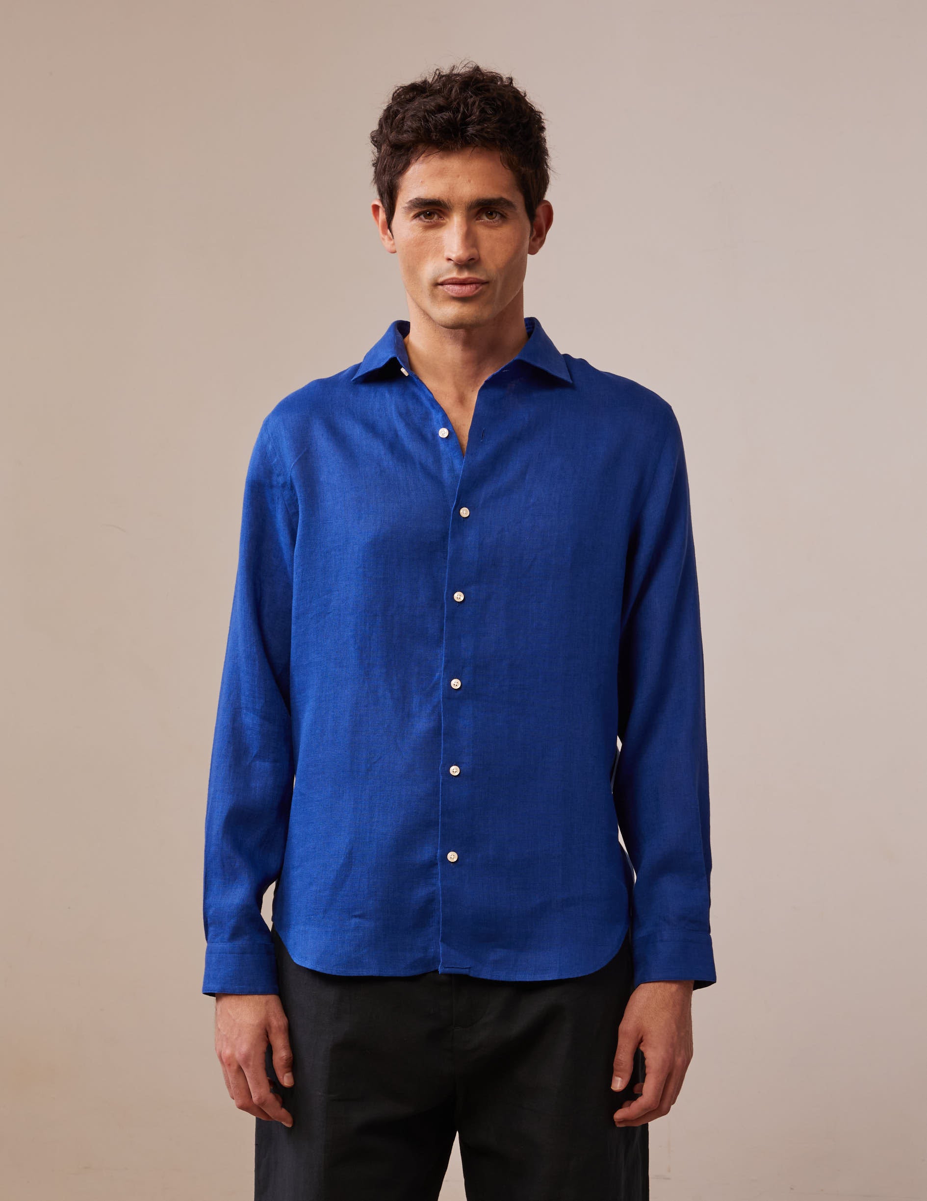 Blue linen Aristotle shirt - Linen - Italian Collar