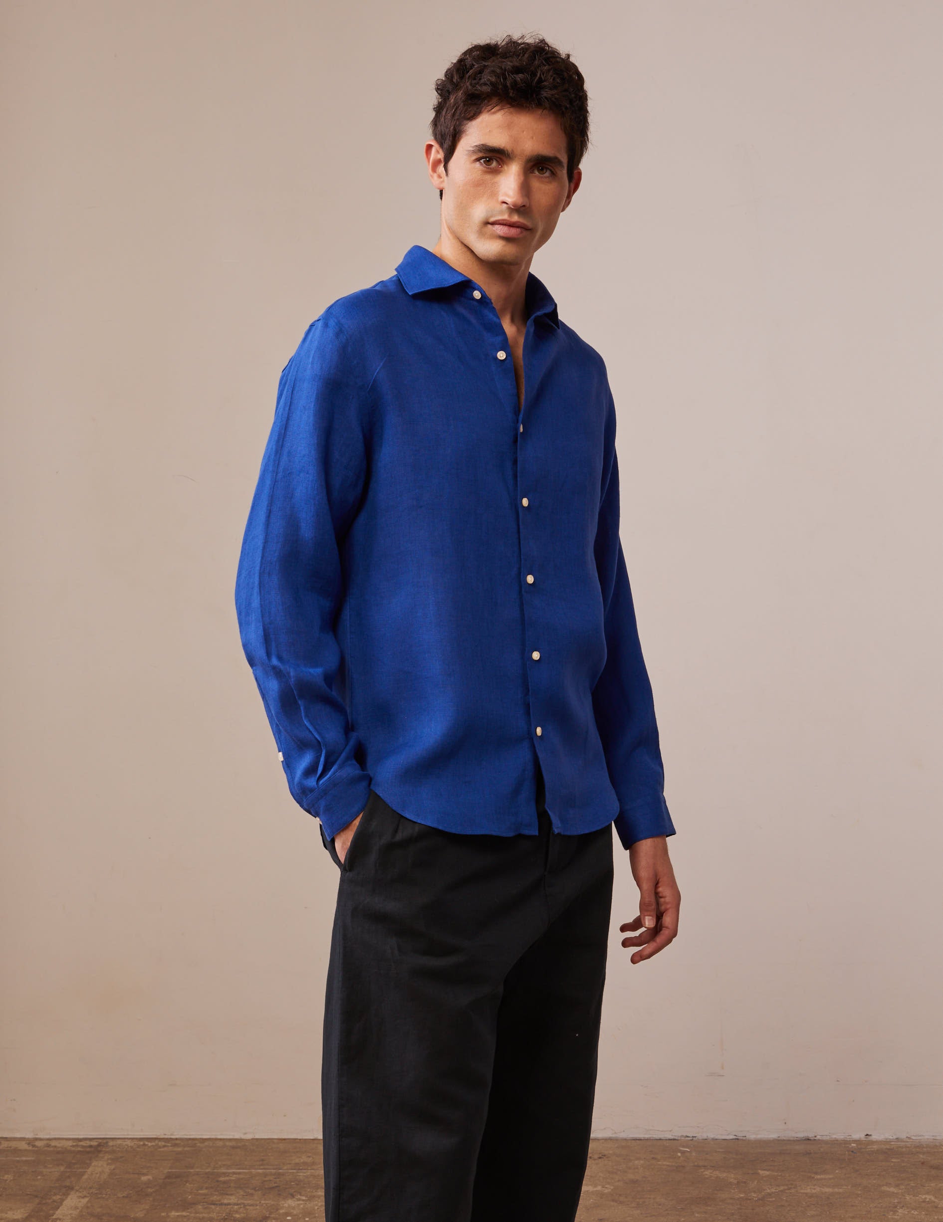 Blue linen Aristotle shirt - Linen - Italian Collar