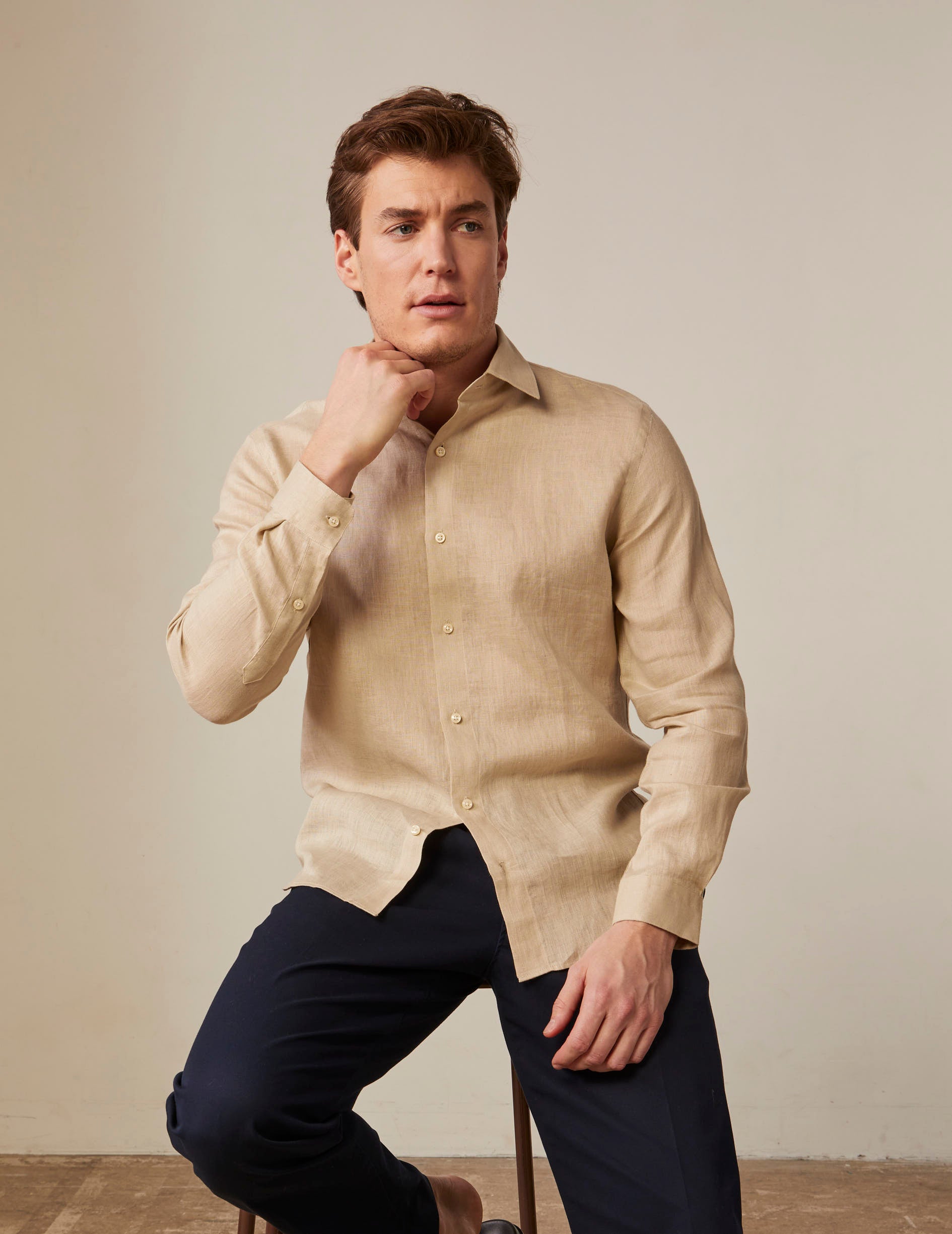 Auguste shirt in beige linen - Linen - French Collar