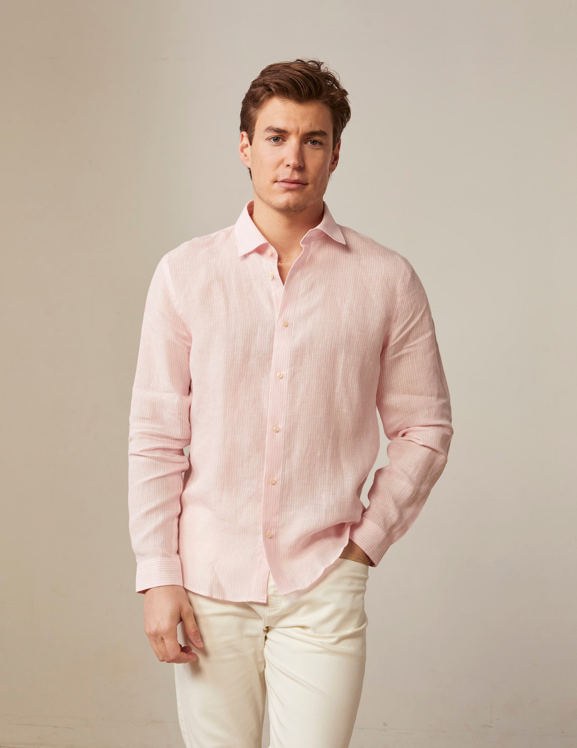 Auguste pink striped linen shirt - Linen - French Collar