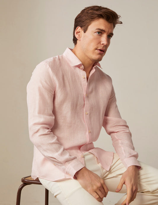 Striped pink Auguste shirt - Linen - French Collar