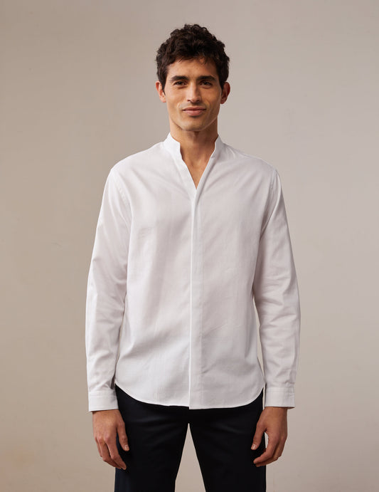 White hidden throat Carl shirt - Fashioned - Open straight  Collar