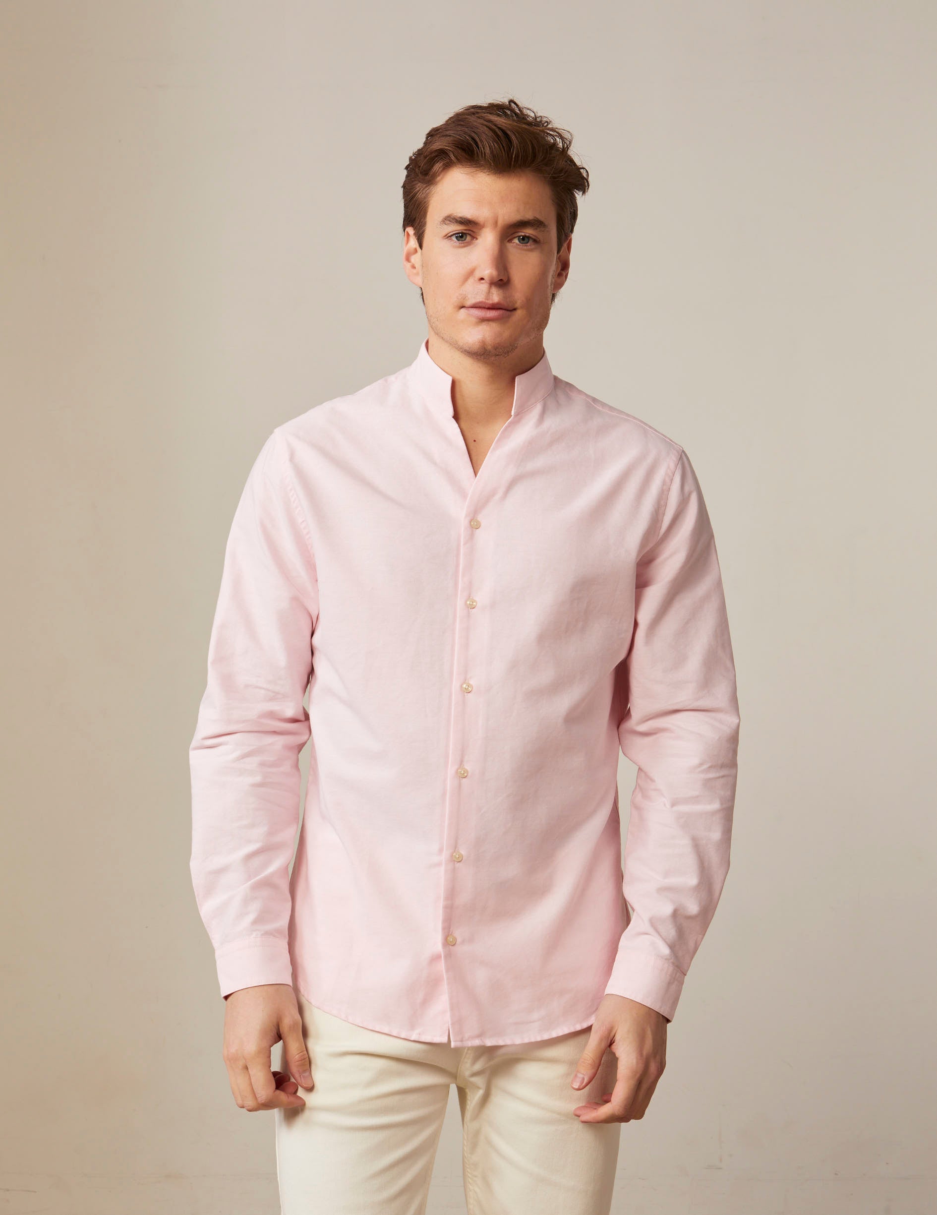 Chemise Carl rose - Oxford - Col Droit ouvert