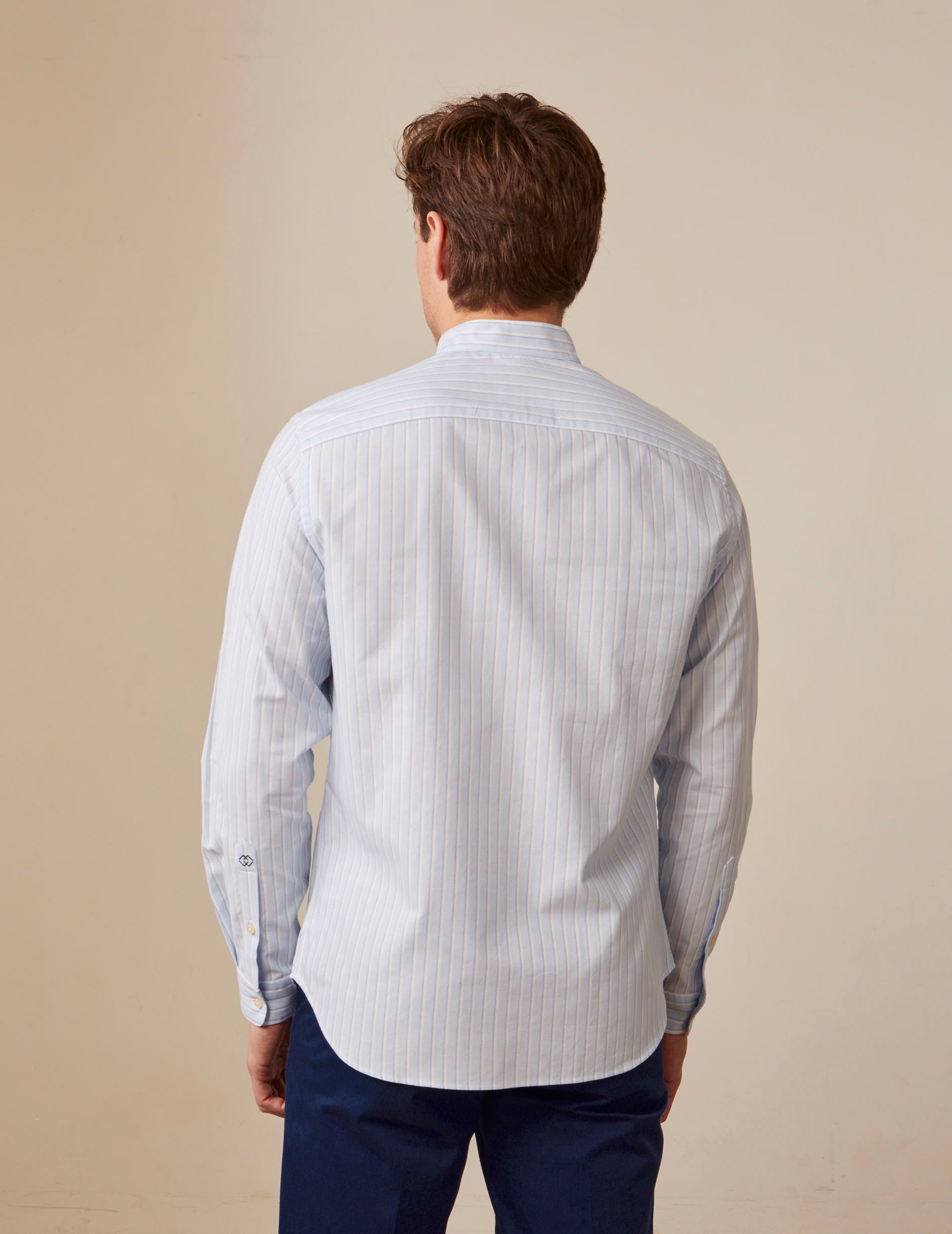 Striped light blue Carl shirt - Oxford - Open Straight Collar