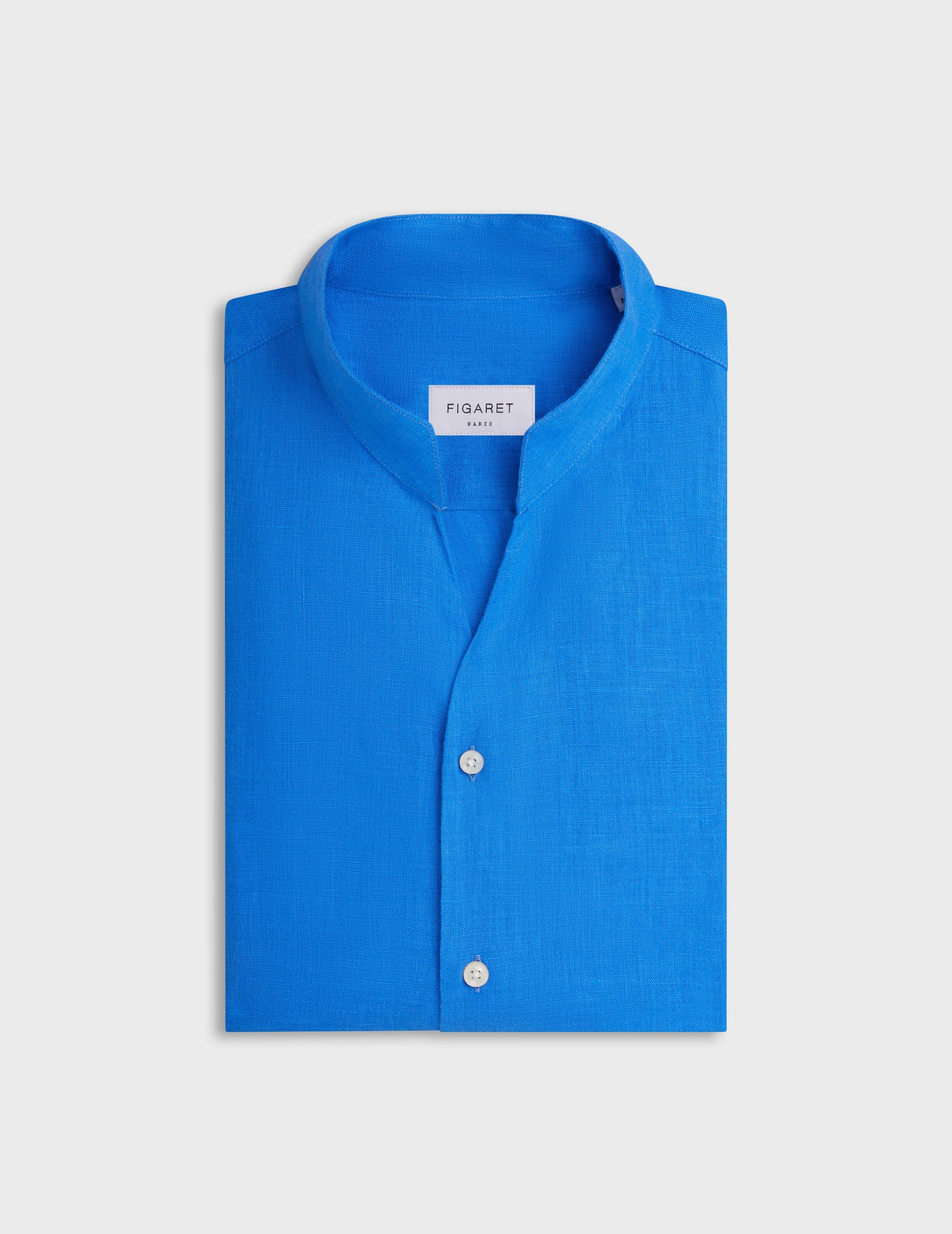 Blue linen Carl shirt - Linen - Open straight Collar