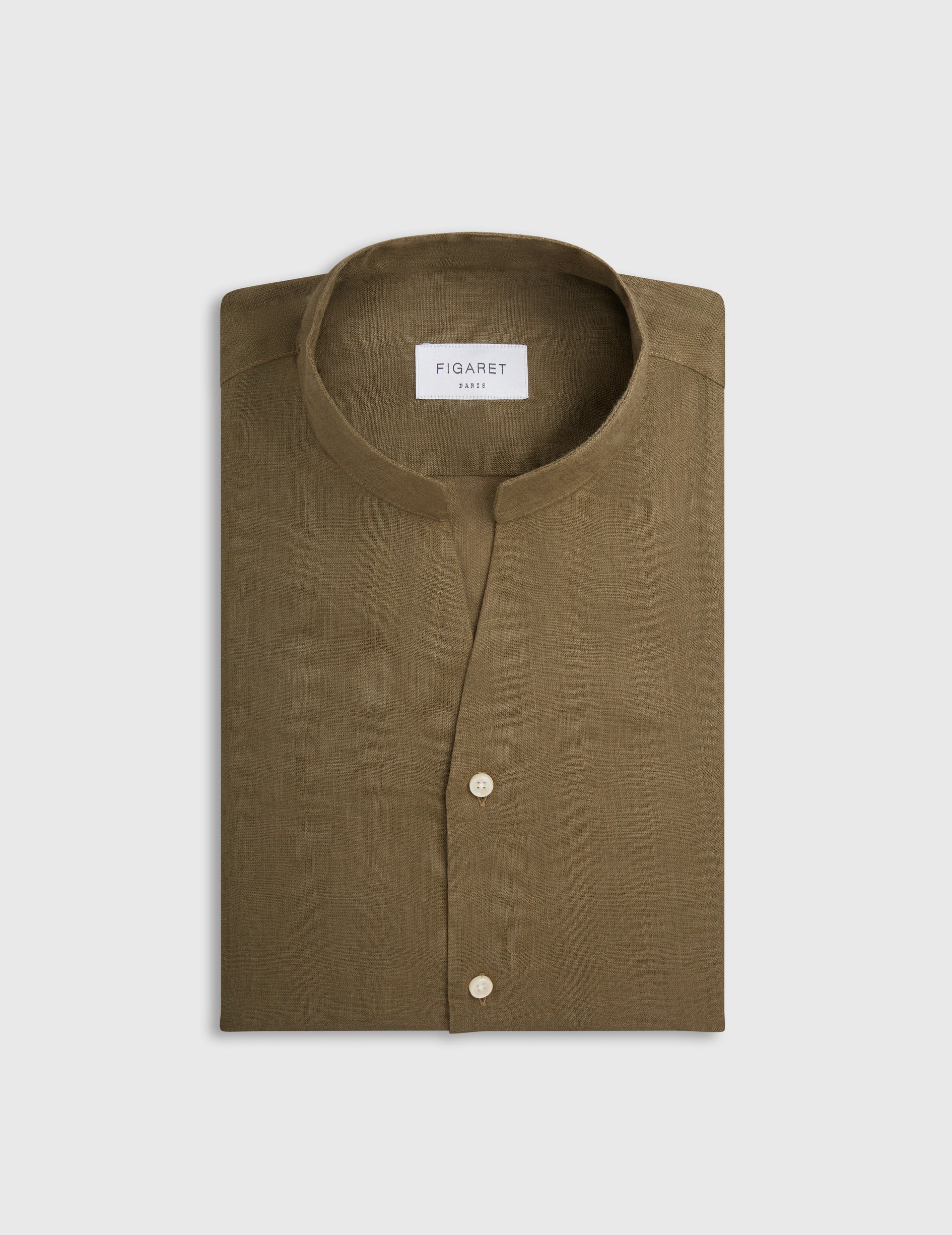 Carl shirt in khaki linen - Linen - Open straight  Collar