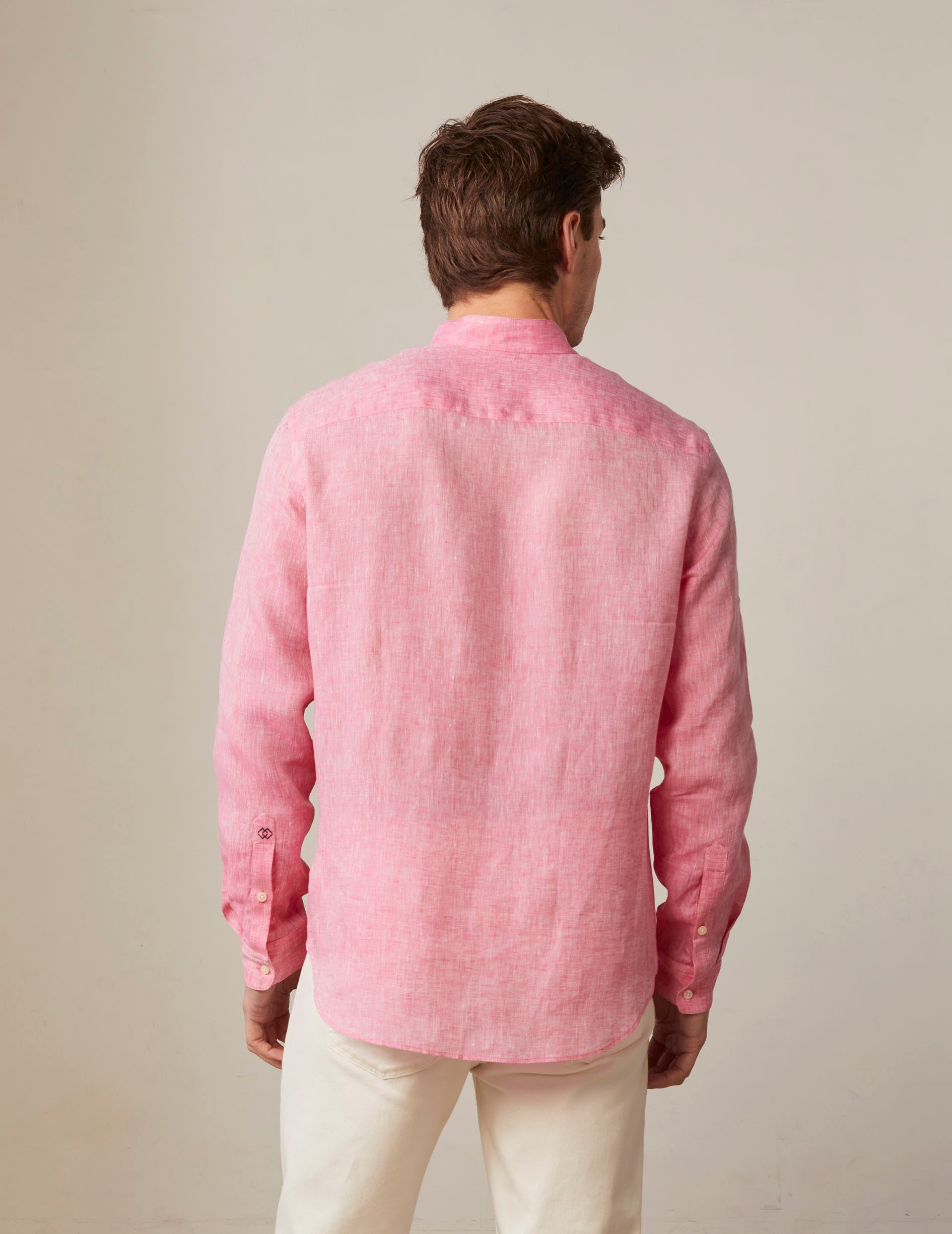 Pink linen Carl shirt - Linen - Open Straight Collar