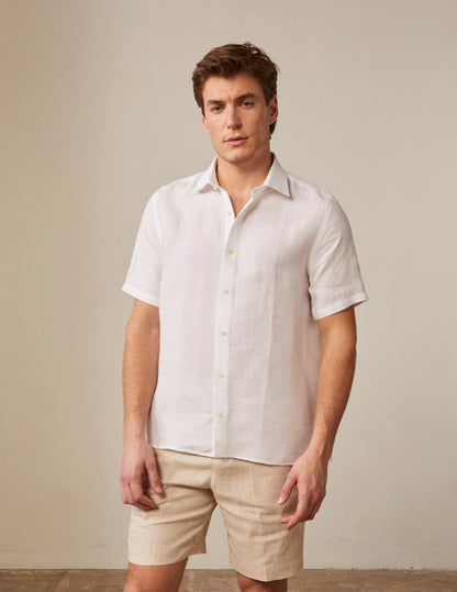Dante short-sleeved white linen shirt