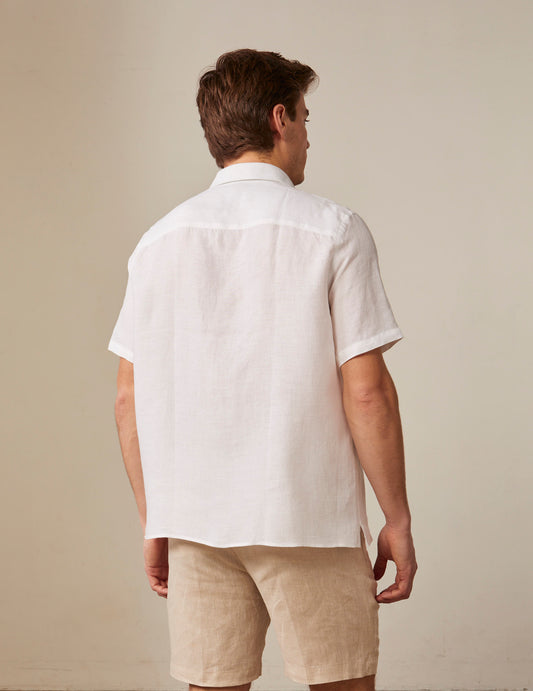 Dante short-sleeved white linen shirt