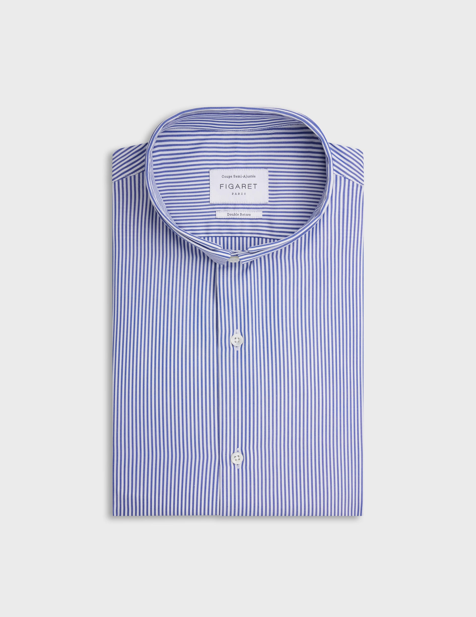 Striped blue semi-fitted shirt - Poplin - Double Collar
