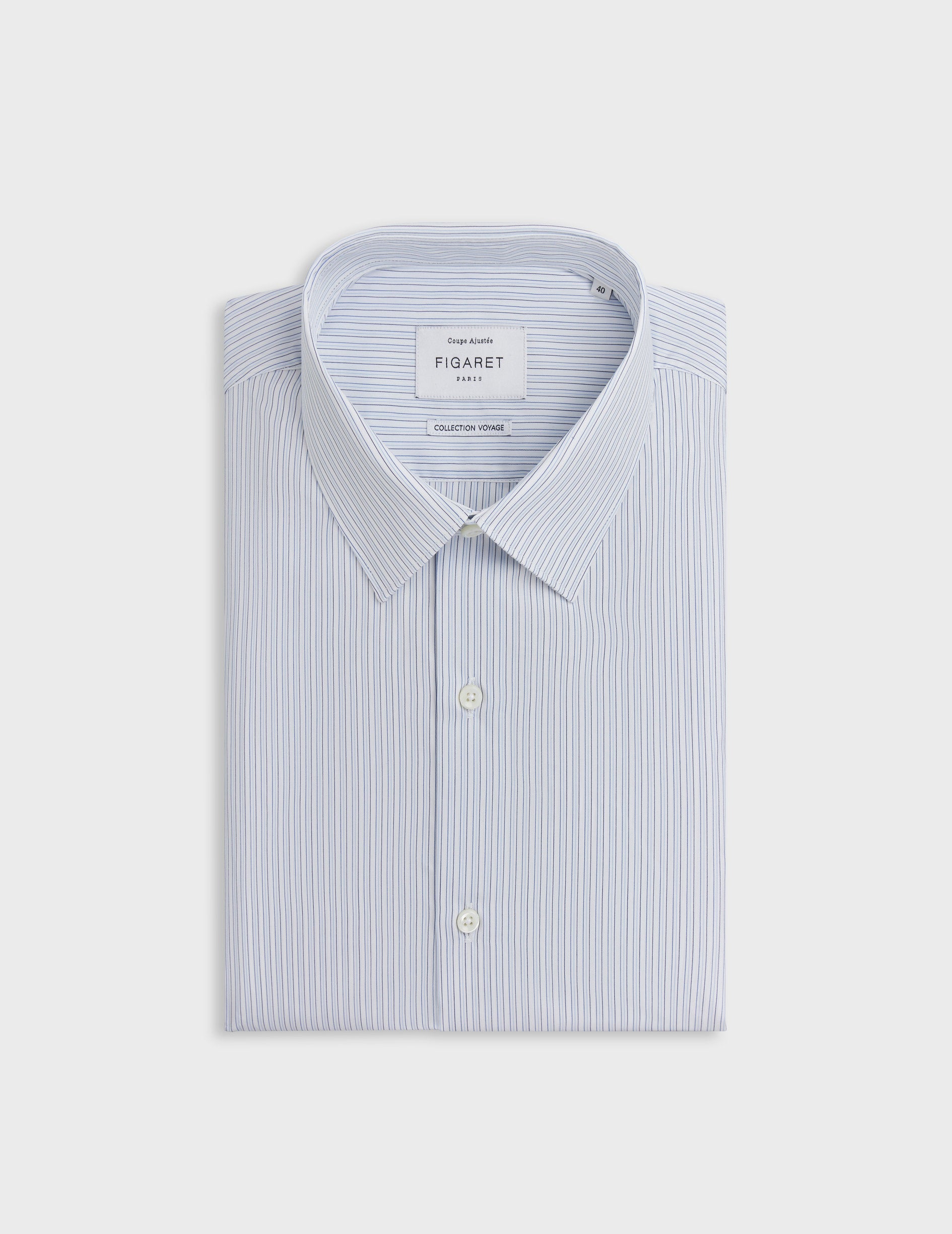  fitted blue striped  wrinkle-free shirt - Poplin - Figaret Collar