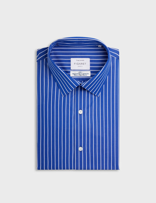 Striped navy fitted shirt - Poplin - Figaret Collar