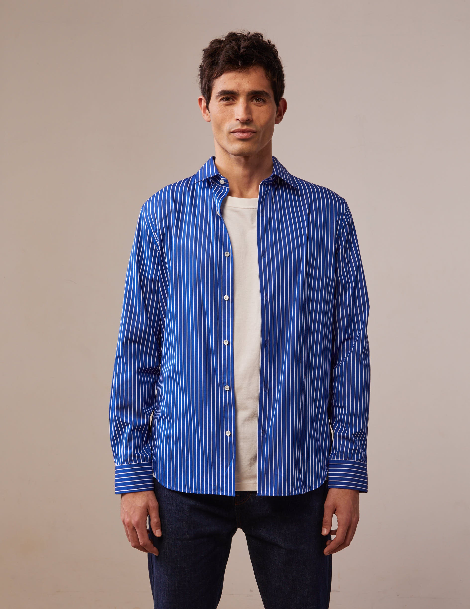  fitted navy Striped shirt - Poplin - Figaret Collar