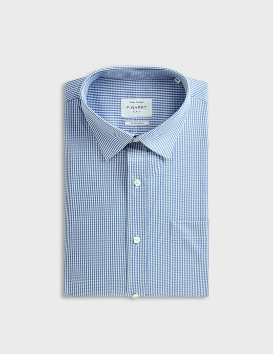 Classic blue checked shirt - Twill - Figaret Collar