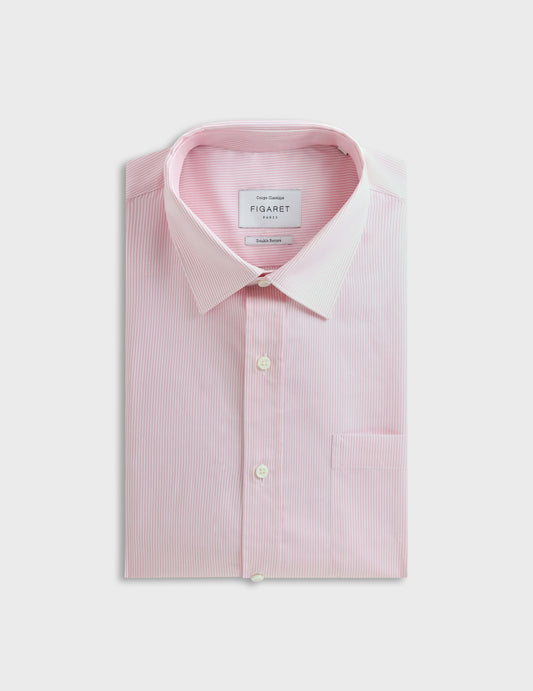 Pink striped classic shirt - Poplin - Figaret Collar