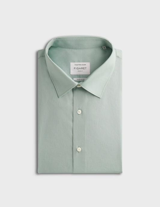 Light green semi-fitted shirt - Poplin - Figaret Collar