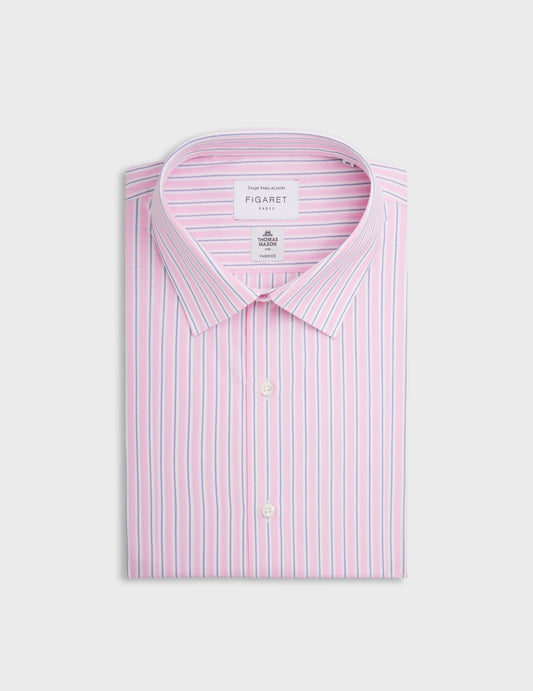 Striped pink semi-fitted shirt - Poplin - Figaret Collar