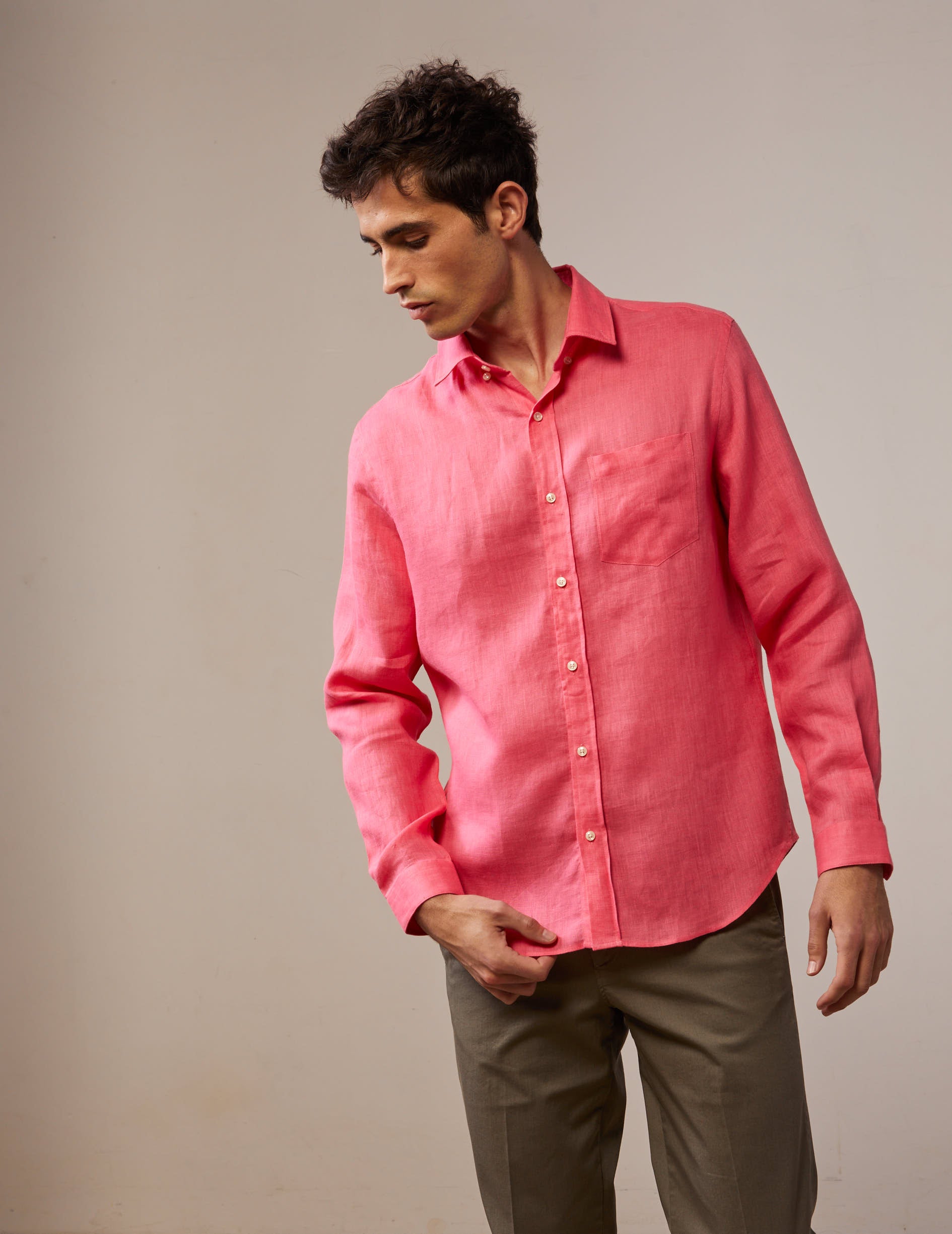 Gabriel shirt in pink linen - Linen - American Collar
